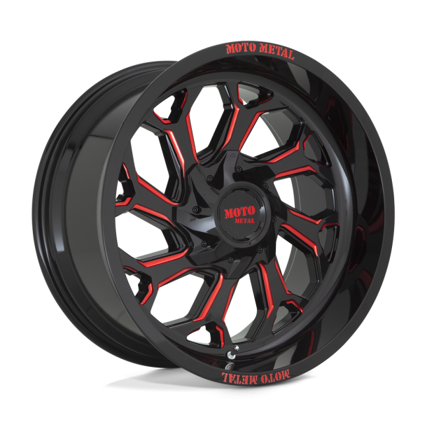 MOTO Metal MO999 Gloss Black Milled w/ Red Tint 20X10 5X127 (BS 4.79) CB 78.10