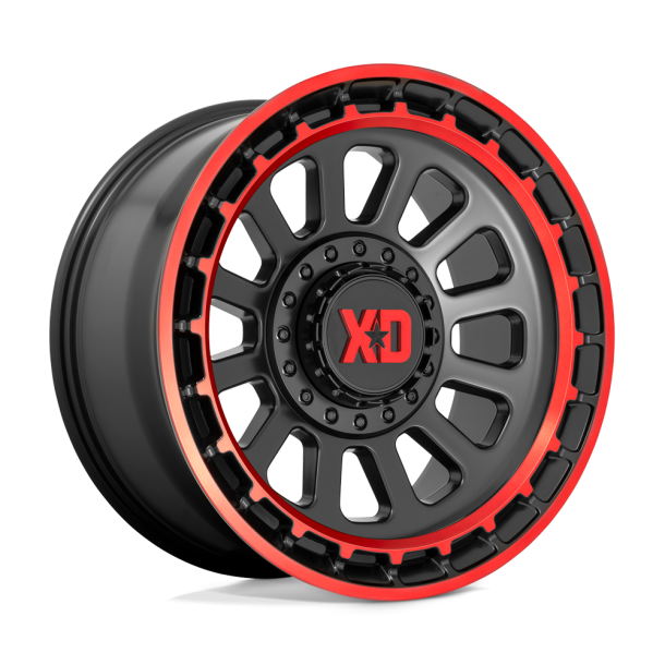 KMC XD XD856 OMEGA Satin Black Machined Lip w/ Red Tint 17X9 5X127 (BS 5.71) CB 78.10