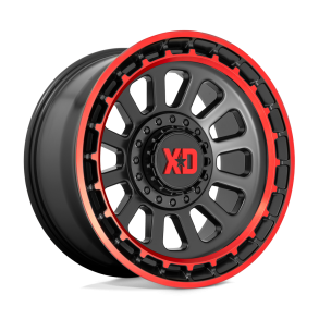 KMC XD XD856 OMEGA Satin Black Machined Lip w/ Red Tint 17X9 5X139.7 (BS 5.71) CB 78.10