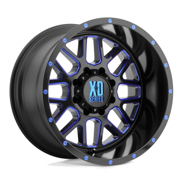 KMC XD XD820 GRENADE Satin  Black Milled w/ Blue Clear Coat 18X9 5X127 (BS 4.53) CB 78.10