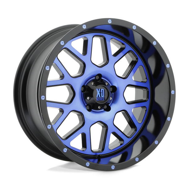 KMC XD XD820 GRENADE Satin Black Machined Face w/ Blue Tinted Clear Coat 20X10 5X127 (BS 4.56) CB 78.10