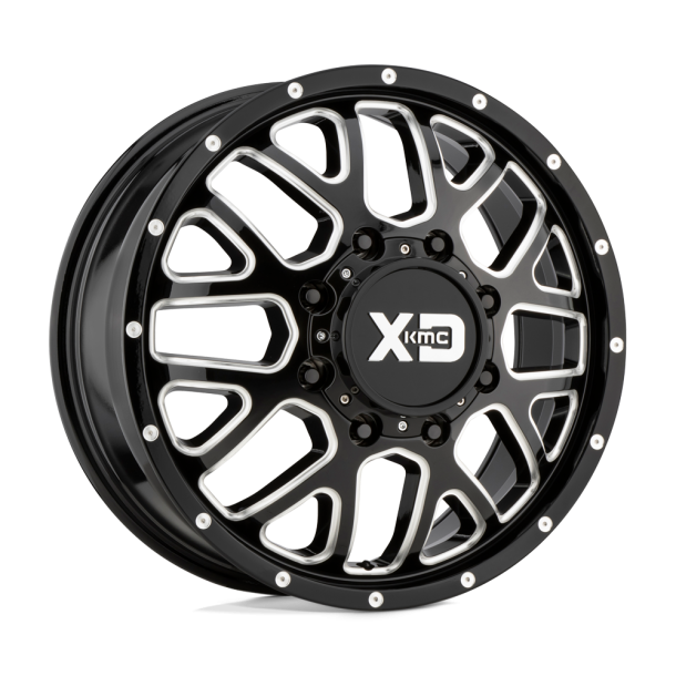 KMC XD XD843 GRENADE DUALLY Gloss Black Milled - Front 17X6.5 8X165.1 (BS 8.12) CB 125.10