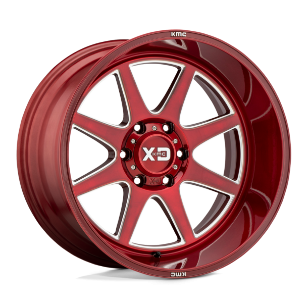 KMC XD XD844 PIKE Brushed Red w/ Milled Accent 20X9 8X165.1 (BS 5.00) CB 125.10