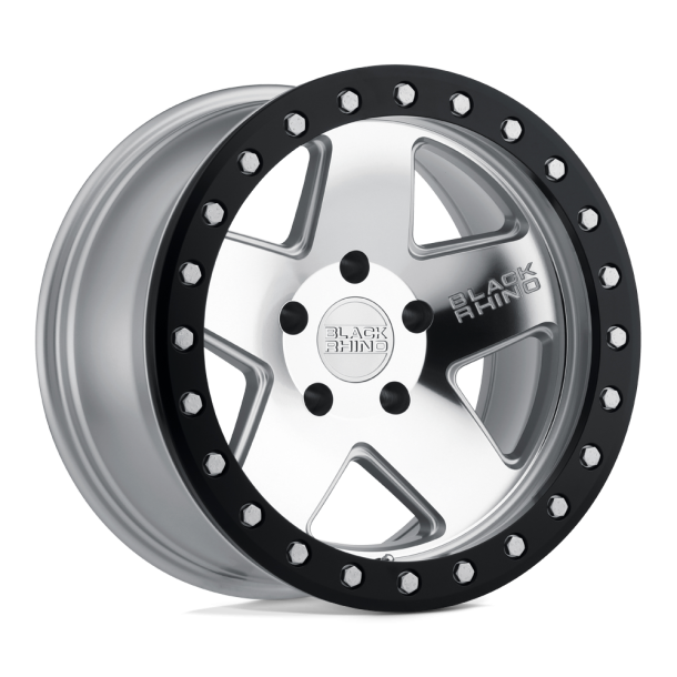 BLACK RHINO CRAWLER Silver w/ Mirror Face & Black Lip Ring 17X8.5 6X135 (BS 4.75) CB 87.10