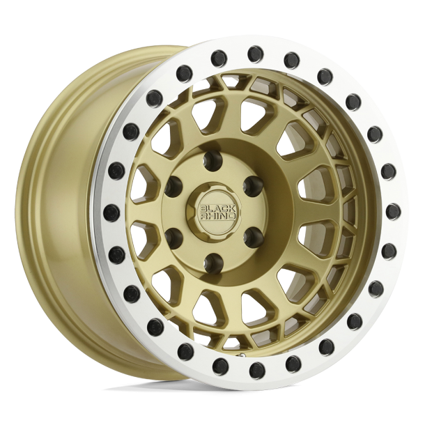 BLACK RHINO PRIMM Matte Gold w/ Machined Ring 17X8.5 5X114.3 (BS 3.25) CB 71.50