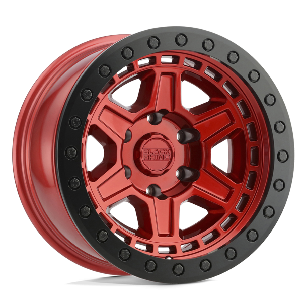 BLACK RHINO RENO Candy Red w/ Black Ring & Bolts 17X8.5 5X114.3 (BS 3.25) CB 71.50