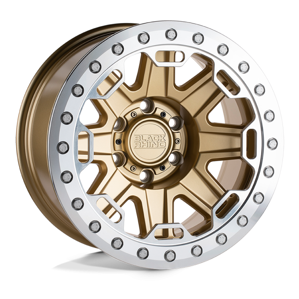 BLACK RHINO RIFT BEADLOCK Matte Gold w/ Machined Ring 17X8.5 5X114.3 (BS 3.25) CB 71.50