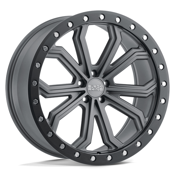 BLACK RHINO TRABUCO Matte Gunmetal w/ Black Ring & Silver Bolts 17X8 5X114.3 (BS 5.68) CB 76.10