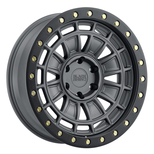 BLACK RHINO DALTON Matte Gunmetal w/ Black Lip Edge & Brass Bolts 17X9.5 5X127 (BS 4.78) CB 71.50