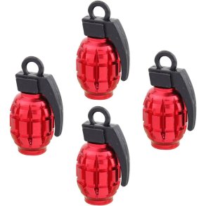 VALVE STEM CAP HAND GRENADE RED - 4 caps