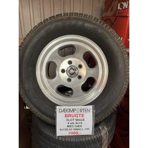 4 ea 8x15 USED Slot Mag wheels w.tires ( no good ) Small GM 5x120,65