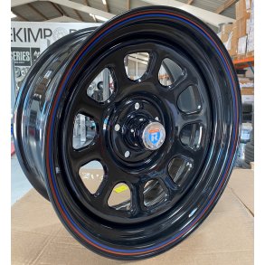 REVOLUTION D-Window Steel Glossblack with red and blue striping 8X18 , ET=0, 5x114.3