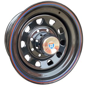 REVOLUTION D-Window Steel Glossblack with red and blue striping 8x17 , ET=0, 8x165.1