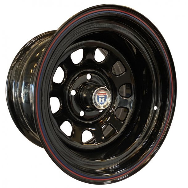 REVOLUTION D-Window Steel Glossblack with red and blue striping 7x15 , ET=6, 5x114.3