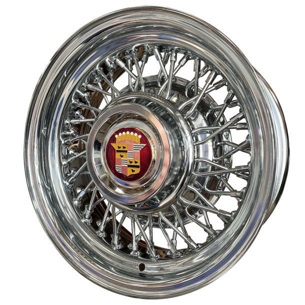 SHOW WIRE WHEEL Chrome 56 spoke and Cadillac cap 6x15 , ET -19 , CB 81MM , 5x114.3 