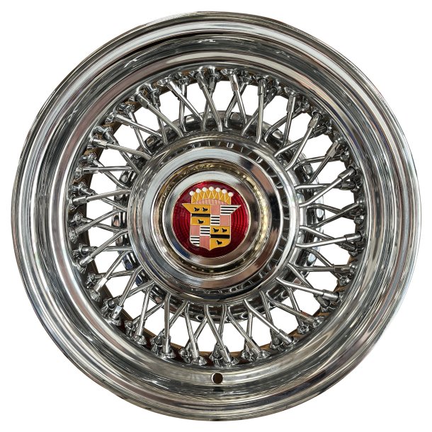 SHOW WIRE WHEEL Chrome 56 spoke and Cadillac cap 6x15 , ET -19 , CB 81MM , 5x114.3 