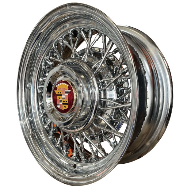 SHOW WIRE WHEEL Chrome 56 spoke and Cadillac cap 6x15 , ET -19 , CB 81MM , 5x114.3 
