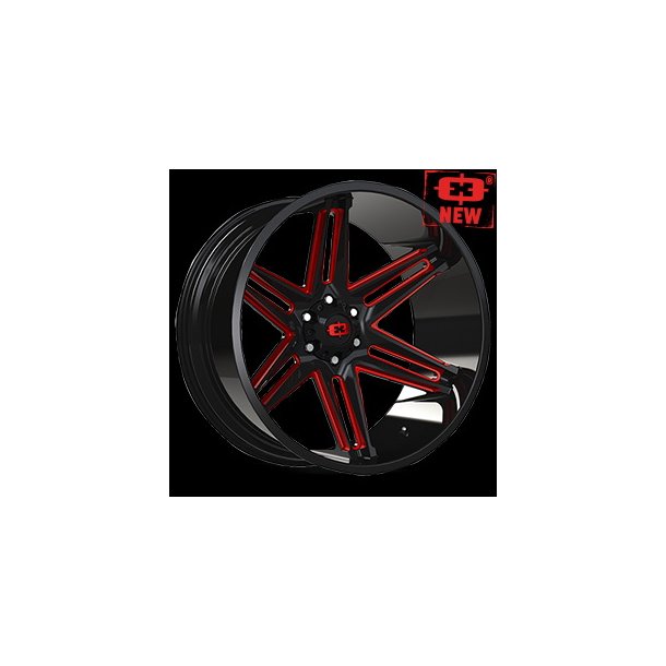 VISION 363 Gloss Black Milled Spoke With Red Tint 10x22, BS=4.75, 5x127