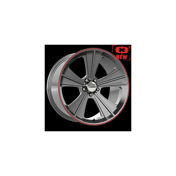 VISION V327 Gun Metal W/Red Lip 9x20, ET=32, BS=6.2, 5x114.3